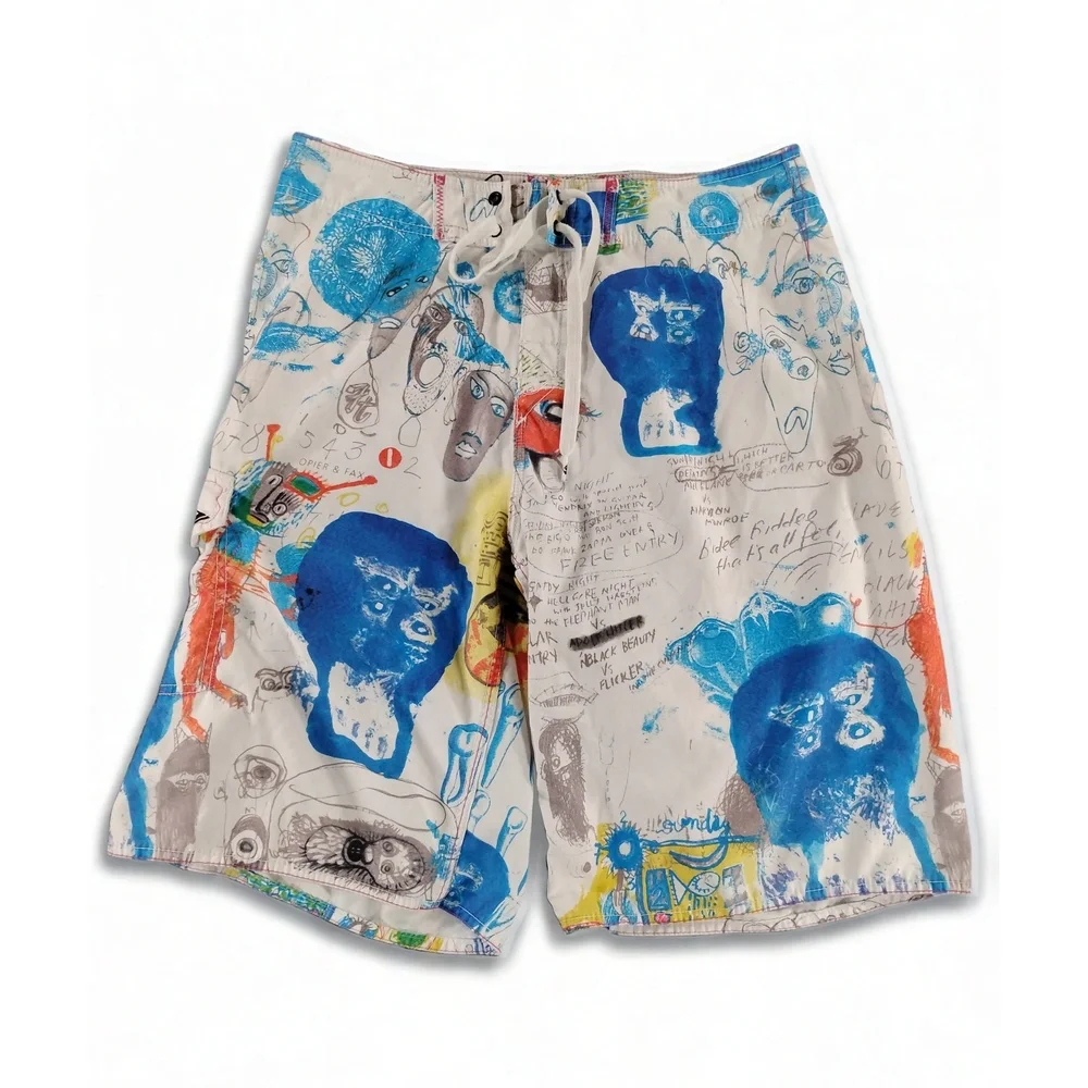 Quiksilver Mens Board Shorts 32 Polyester Artistic Graphic Streetwear Skater